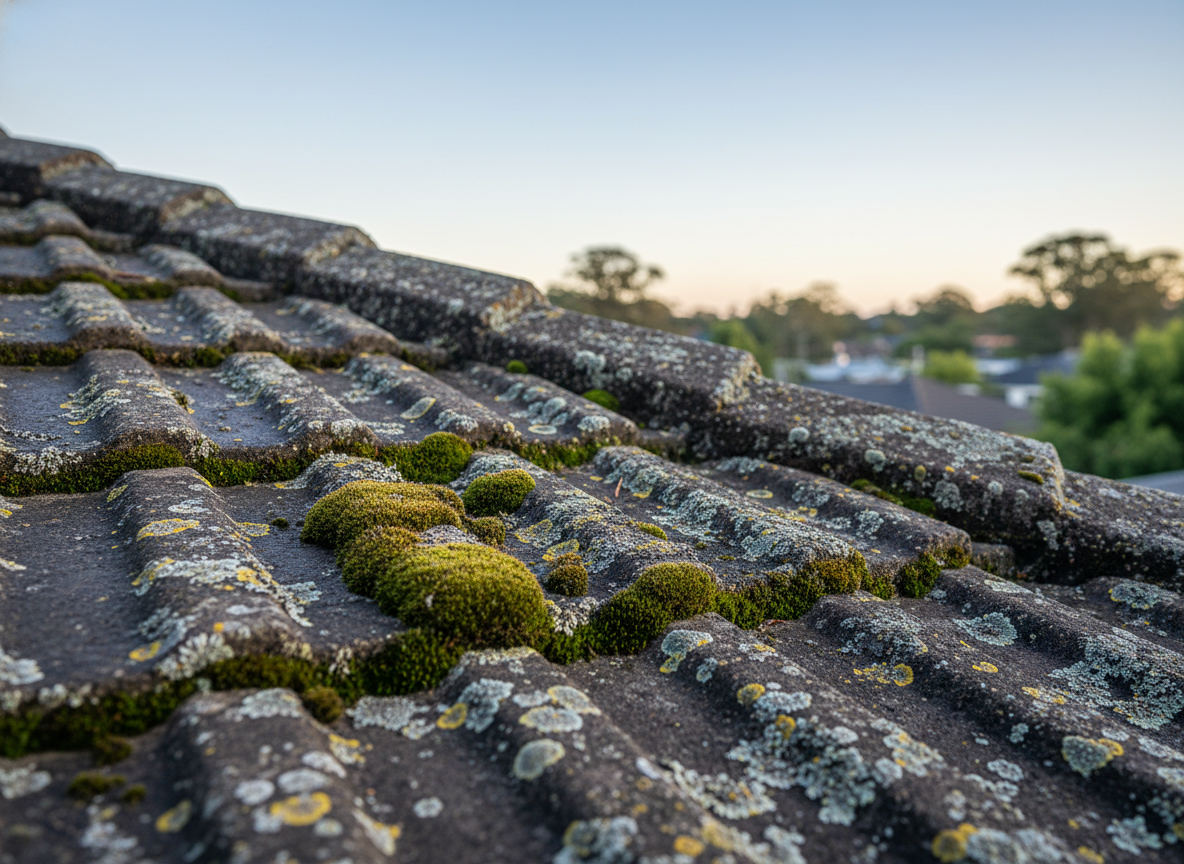 Moss & coating wear on shaded tile