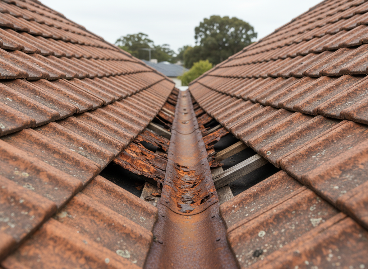 Valley iron rust on older tile roofs